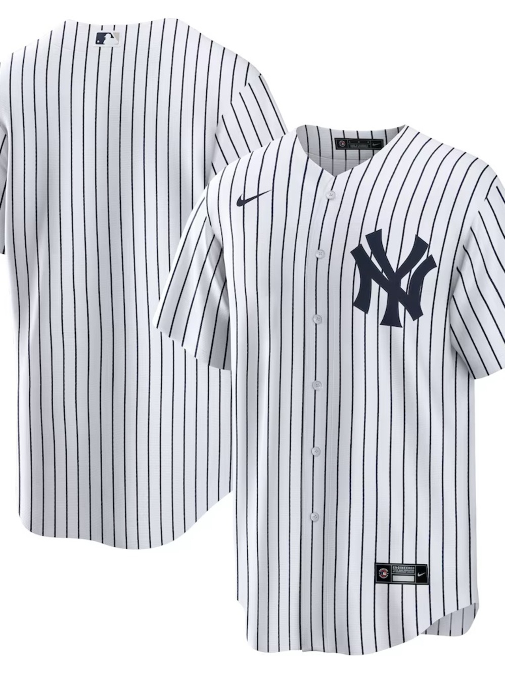 Nike White Pinstripe Yankees Jersey with Navy Logo